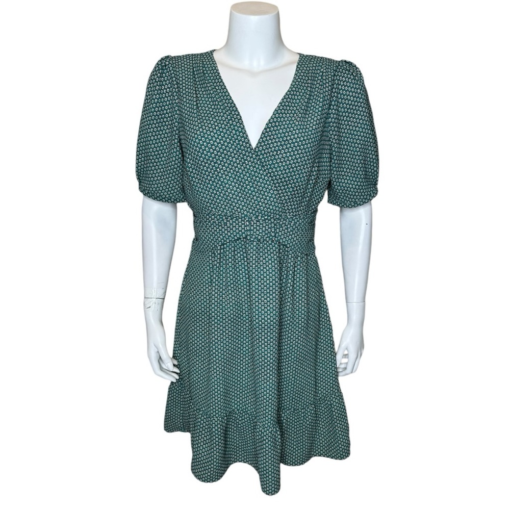 Maeve Anthropologie Belted Keily Dress 10 Fit & Flare Green Geo Print